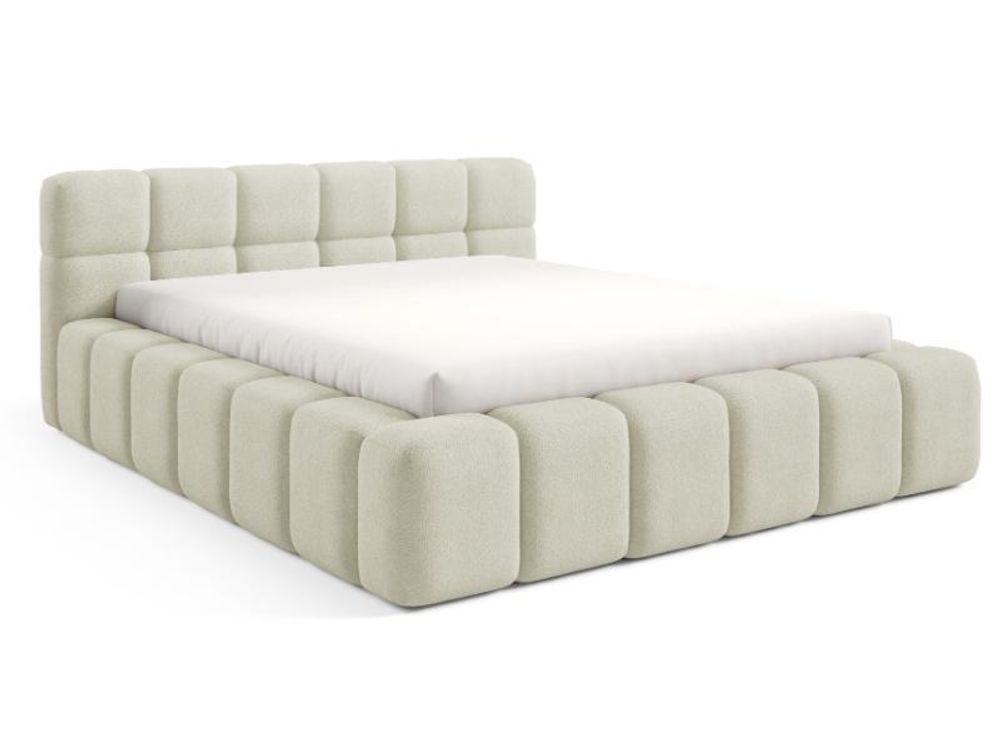 Lit rembourré 140×200 cm NUBO PREMIUM avec coffre de rangement et tête de lit capitonnée, lit nuage, tissu beige Perfect Harmony 02