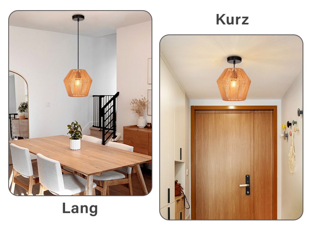 ZMH Hängelampe Vintage Rattan Pendelleuchte Boho Esszimmerlampe 150cm E27 Hängeleuchte Rustikal Esstischlampe Hängend 40W