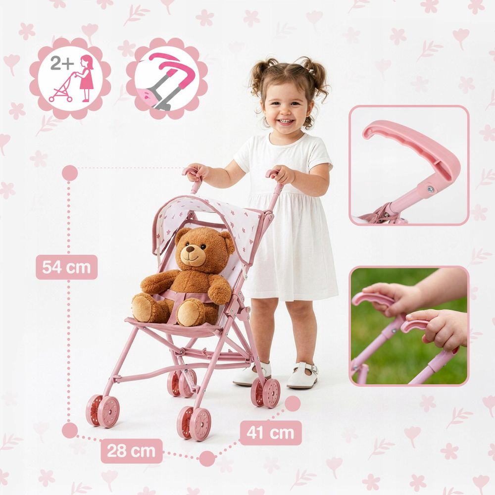 Rosa Puppenbuggy mit Doppelrädern