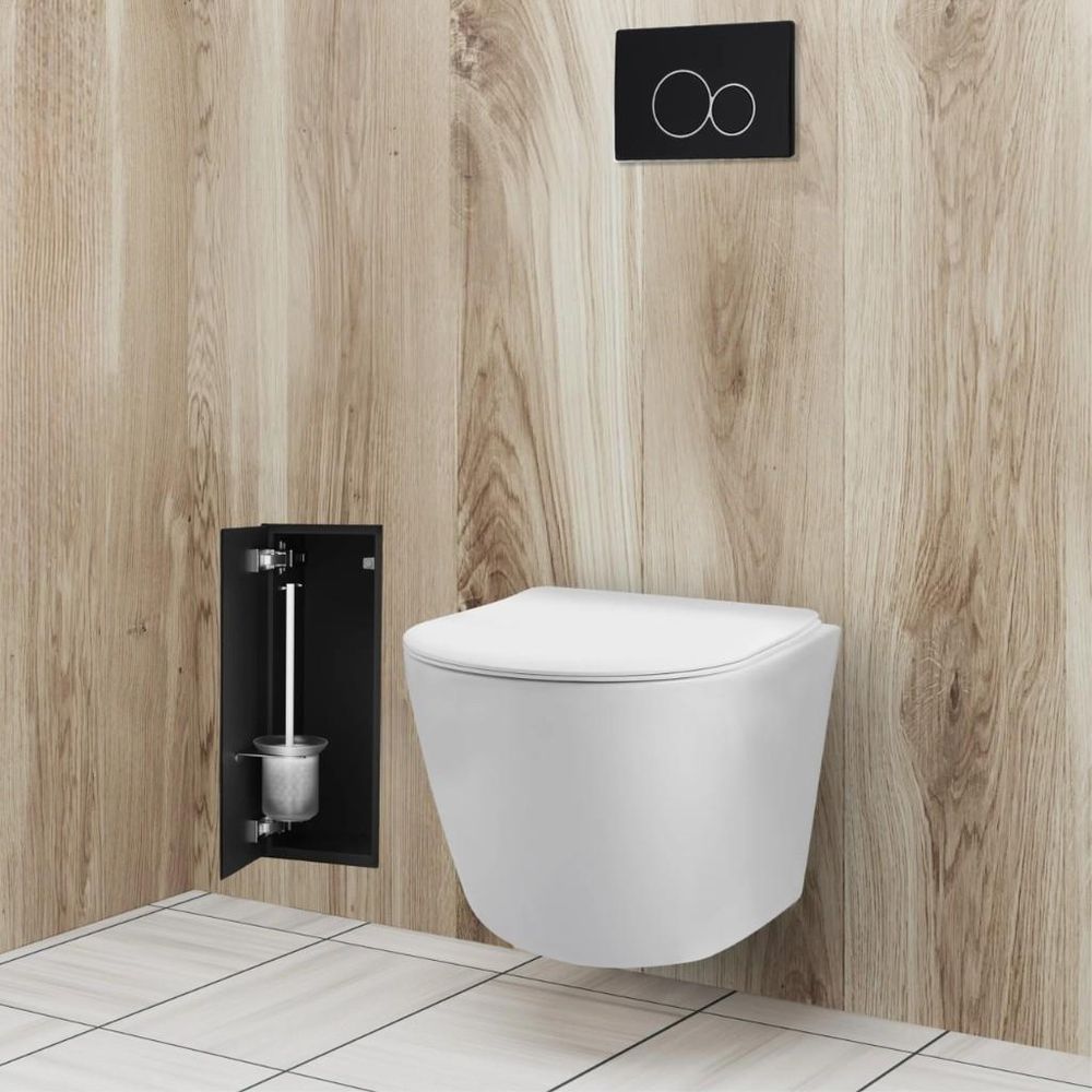 Unterputz-WC-Bürstenfach mit Glasfront und Push-to-Open-Mechanismus