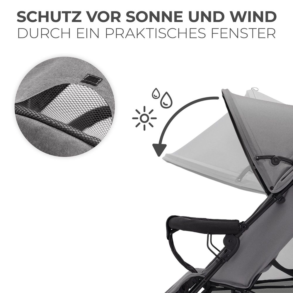Kinderkraft TIK - Spazierbuggy Regenschirm - ultraleicht (6,5 kg) - zusammenklappbar - Liegeposition - nicht durchstoßbare Reifen - Grau