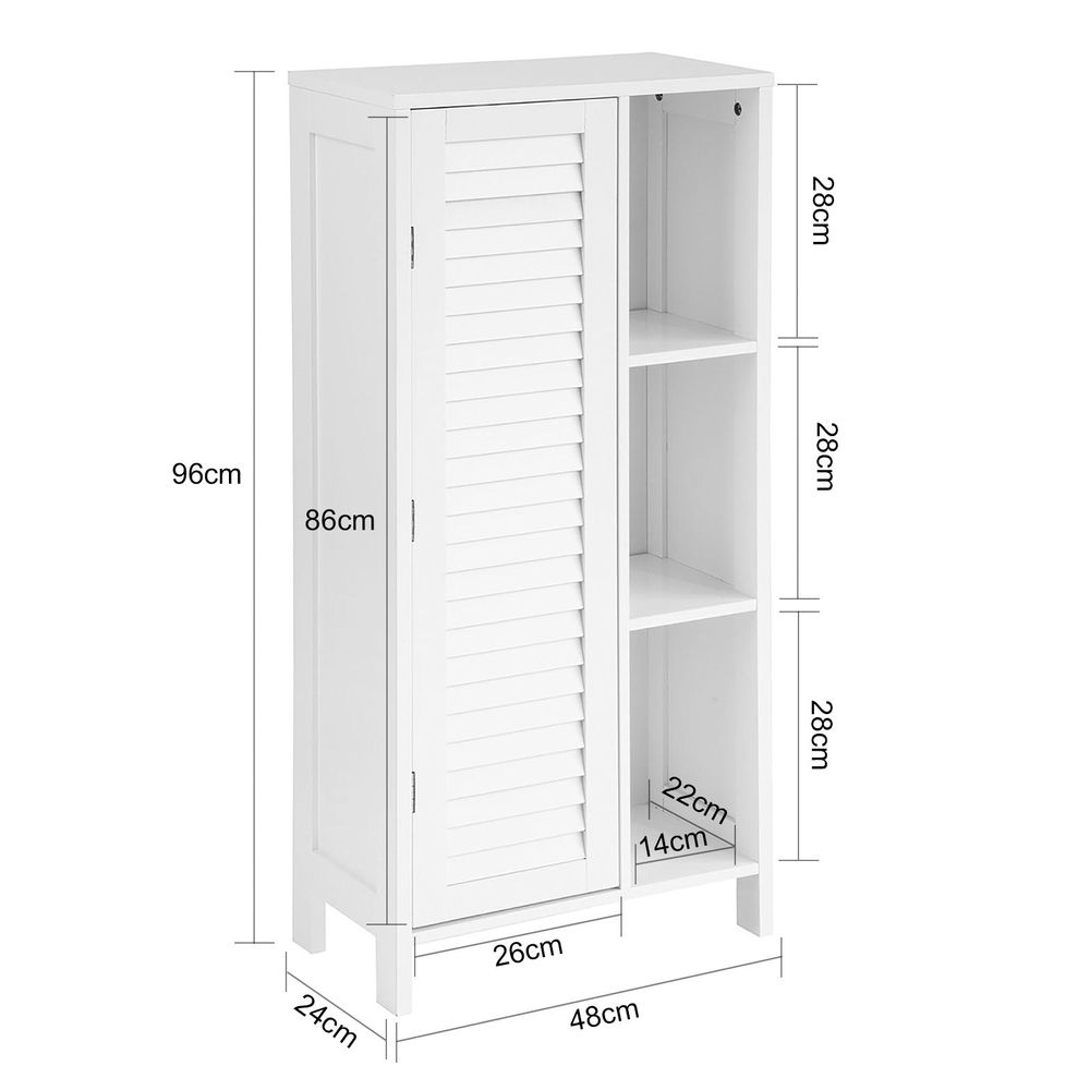SoBuy Badkommode Hochschrank Badschrank mit Lamellentür Badezimmerschrank Aufbewahrungsschrank weiß BHT ca: 48x96x24cm BZR39-W