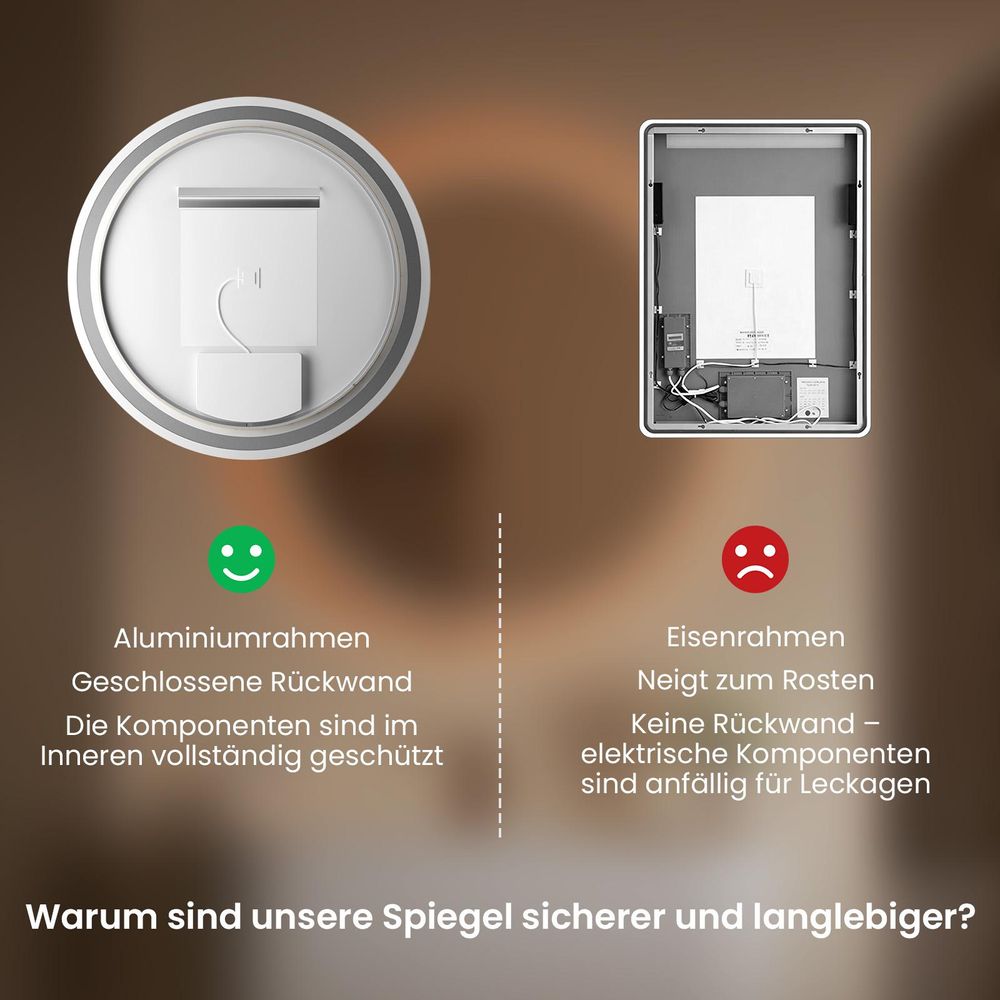 LED Badezimmerspiegel 60cm Rund, 3 Lichtfarben Badspiegel mit Touch und Anti Beschlag, Dimmbar Badezimmer Spiegel, energiesparend Wandspiegel