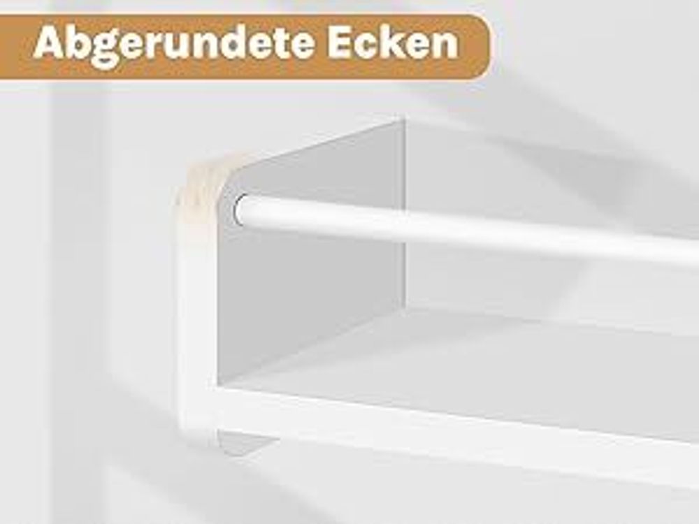 WOLTU Wandregale 3er Set, Hängeregal mit Metallstange, Schweberegal, Weiß