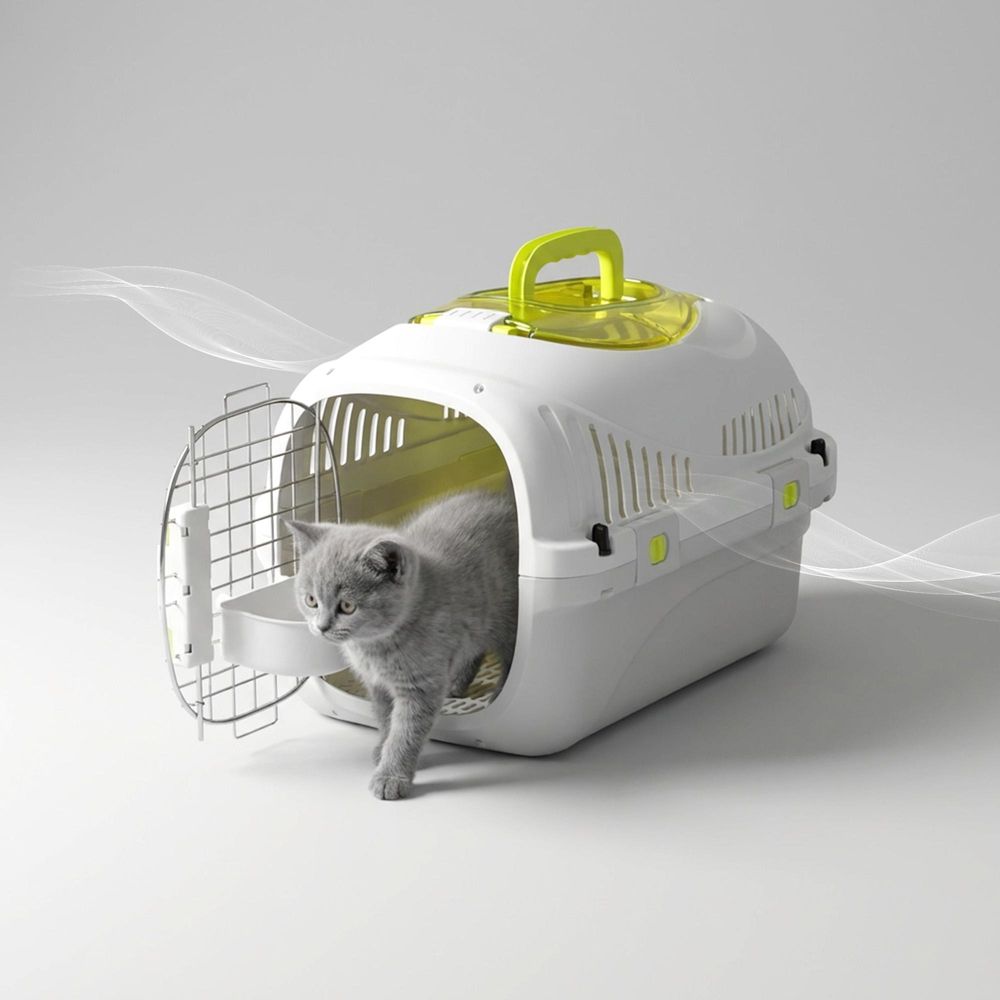 Katzentransportbox Peluvio Safy bis 5 kg, leicht & sicher, gute Belüftung, Griff, ideal für Auto & Reise - Grau