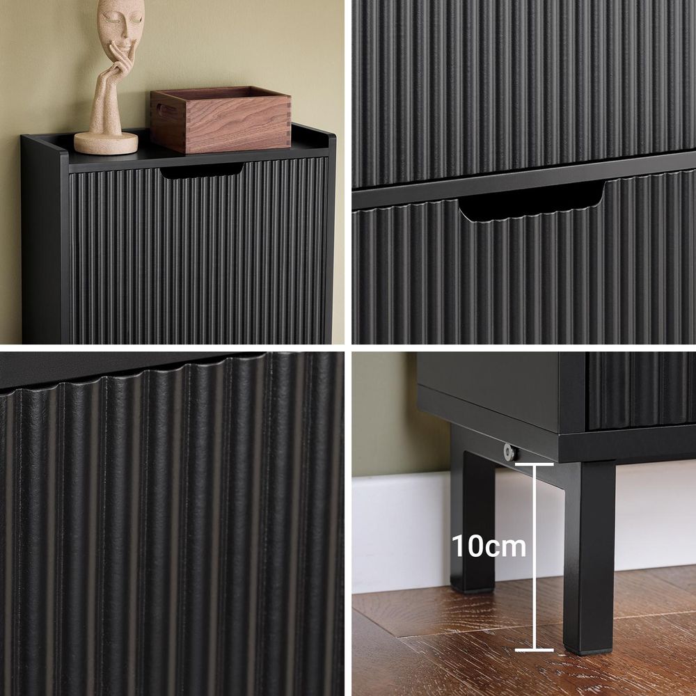 SoBuy Schuhschrank schmal mit 3 Klappen Platzsparender Schuhkipper Hoch Kommode Schuhregal geschlossen Flurschrank 50x130x19cm Schwarz FSR177-H-SCH