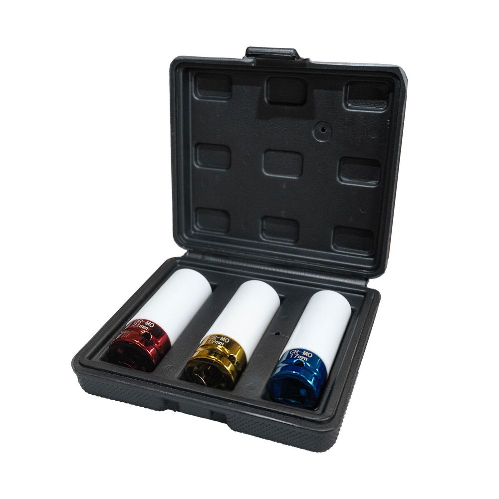 Weber Alufelgen-Kraft-Stecknuss Satz 1/2" 3-teilig Stecknusssatz Steckschlüssel Satz Schoneinsätze Stecknuss für Alufelgen Kraft-Stecknuss Satz