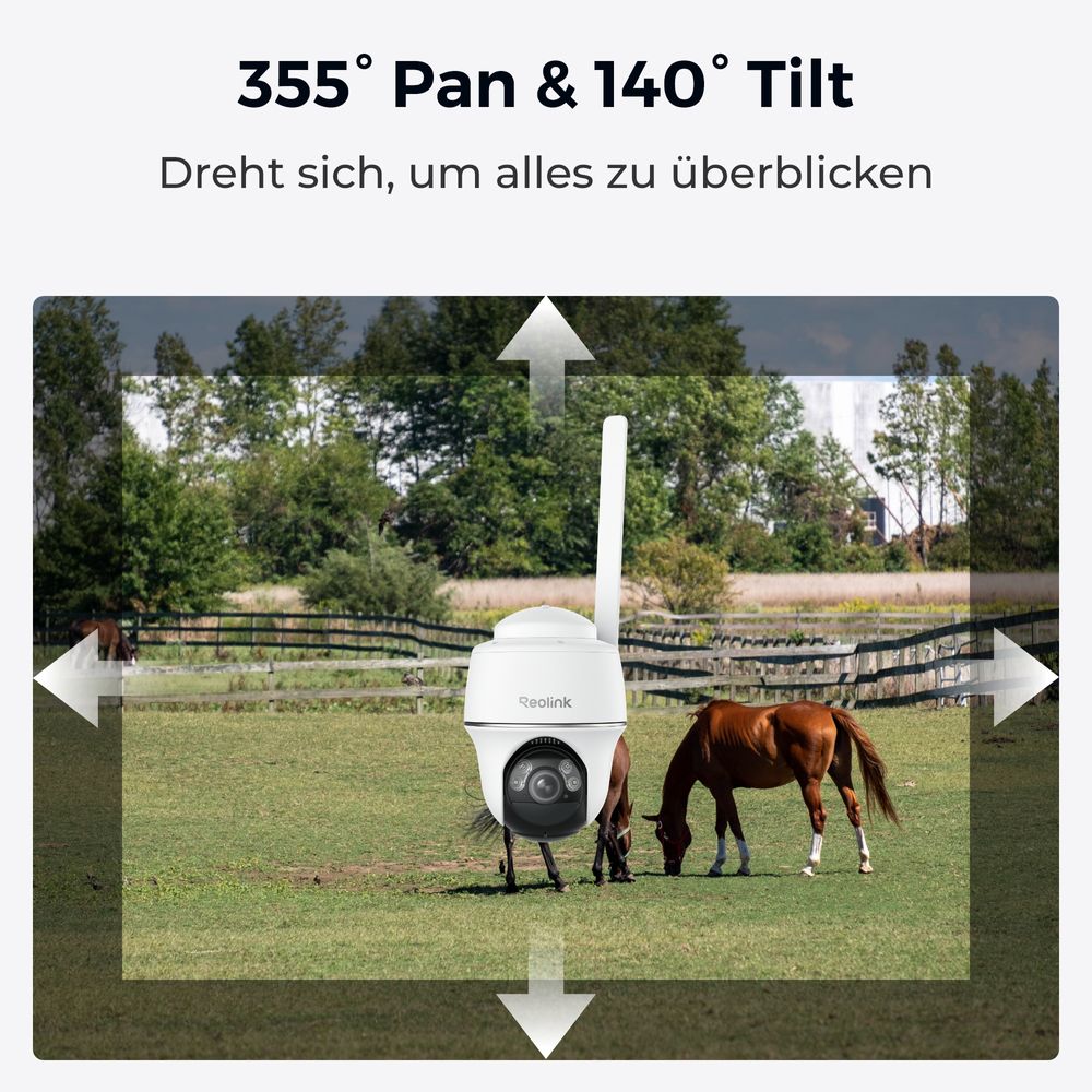 Reolink Go PT Plus+Solarpanel, 2K+ 5MP 4G LTE Batterie Überwachungskamera , Schwenken & Neigen, Kein-WiFi, SIM-Kartenslot, 32GB SD Karte