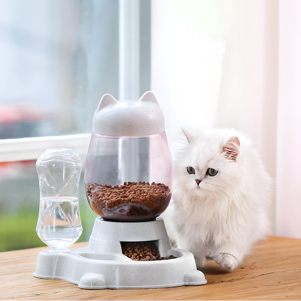 Futterspender und Wasserspender für Haustiere Set 2.2L und 0.5L zur Fütterung Hund und Katze Futterstation Futterautomat Trockenfutter Wasser Retoo