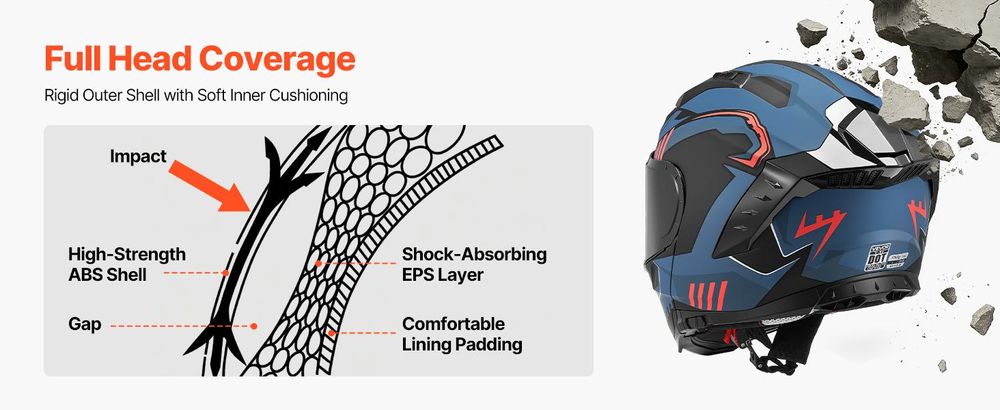 VEVOR Modular Motorradhelm, Klappbarer Vollgesichtshelm mit Dual-Visier, Leichter Bequemer Erwachsenen-Motocross-Straßenhelm für Männer und Frauen - DOT & ECE genehmigt (M Größe)