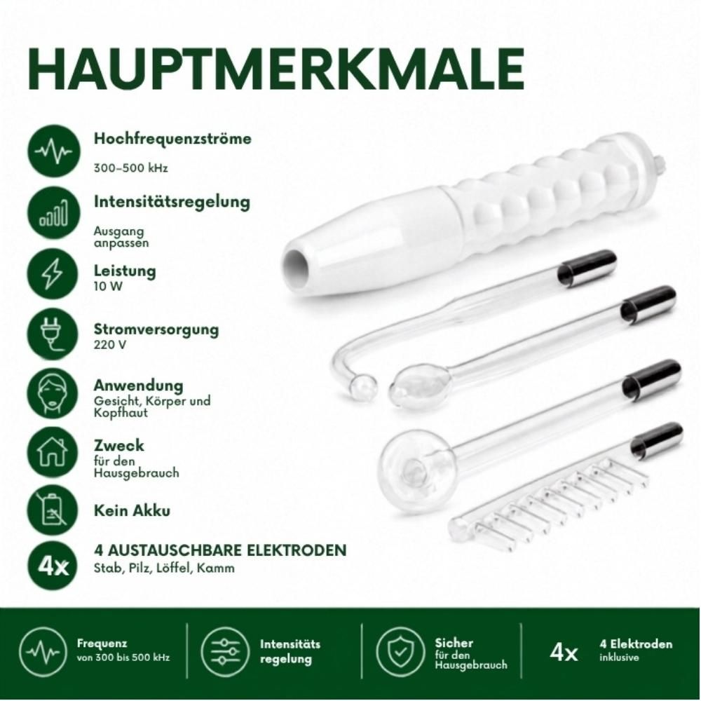 Darsonval-Hochfrequenzgerät zur Pflege von Gesicht und Kopfhaut, kosmetisches Massagegerät für problematische Haut mit 4 Elektroden