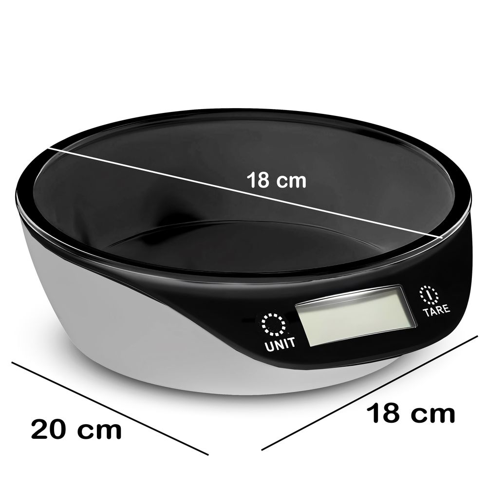Digitale Küchenwaage mit Schüssel Digitalwaage mit LCD Display und Tara-Funktion Elektronische Waage bis 5kg Lebensmittelwaage Schwarz Retoo