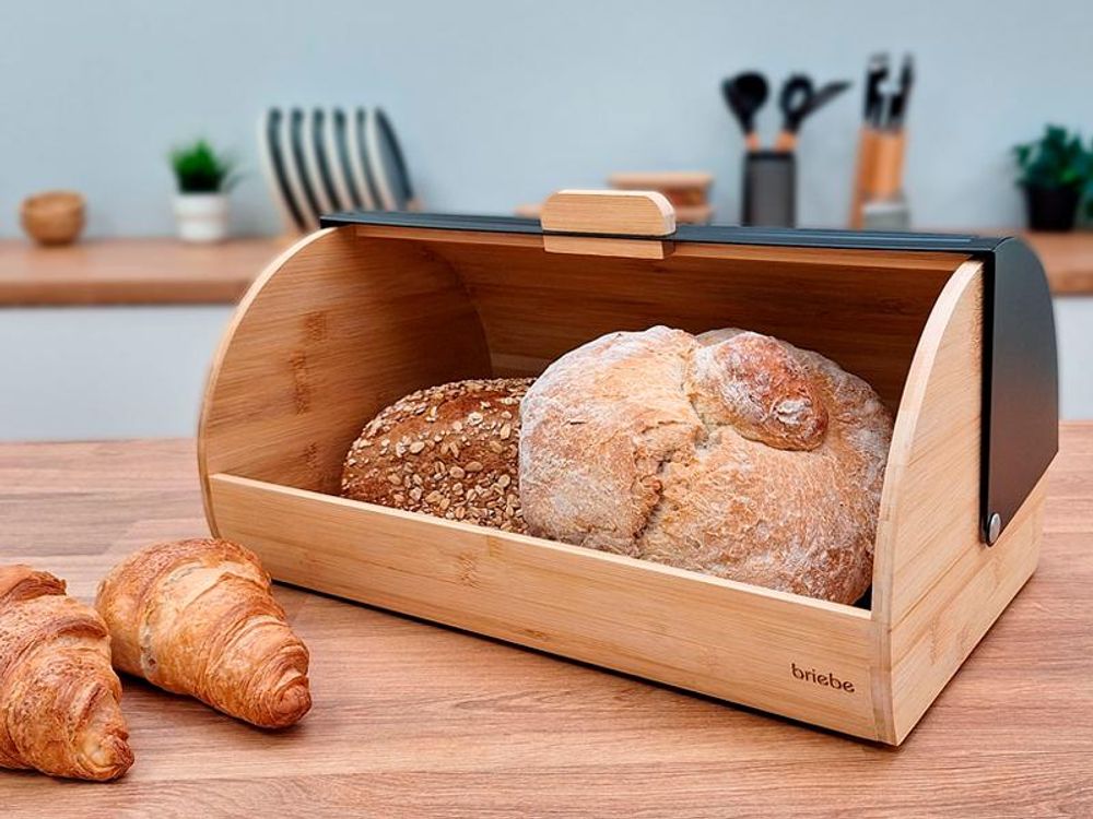 Briebe BB1162 Brotkasten für Brotaufbewahrung, Bambusholz, Schiebedeckel, Brotbox Aufbewahrung Schwarz