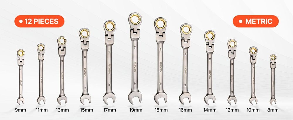 VEVOR Maulschlüsselset, 30-teiliges Ratschen-Schlüsselset mit Organizer-Rack, Cr-V Stahl-Schlüsselset SAE 1/4" bis 1", metrisch 8 mm bis 24 mm, ideal für den allgemeinen Haushalt, die Garage, die Werkstatt, Notfälle, 12 Stück, Grau Nickel-a