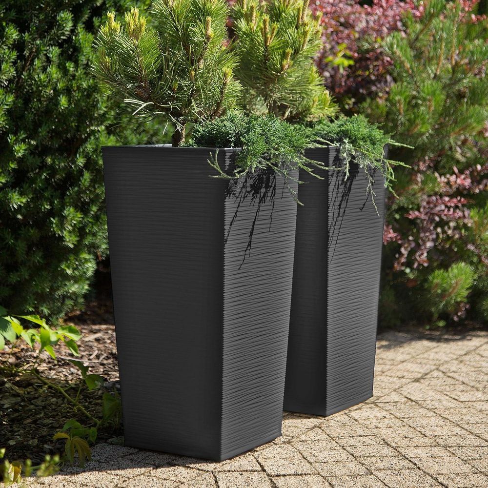 KADAX Blumentopf Set, Blumenkübel aus Kunststoff "Tuluza", Innen- und Außenbereich, Grafit, 3er Set
