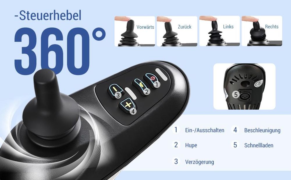 Elektrorollstuhl faltbar, elektrischer Faltrollstuhl mit Joystick, 24V Akku, Armlehnen, Fußstützen, für Senioren, Zuhause und Pflege