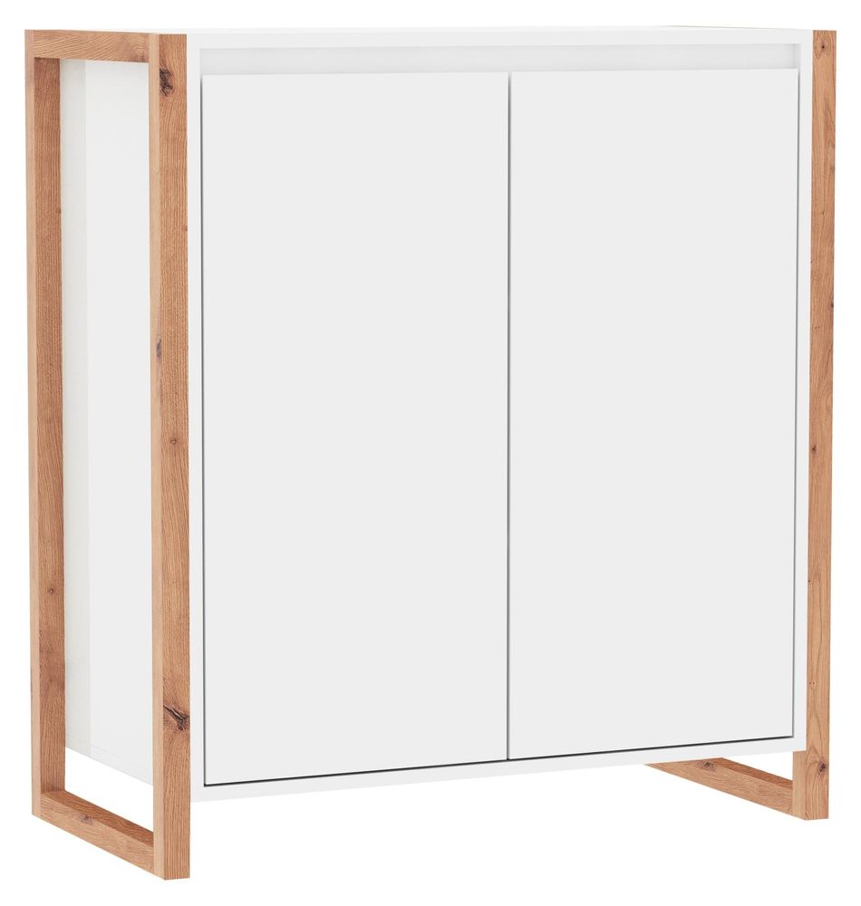 Kommode Denver in weiß / Nachbildung Artisan Oak – Modernes Sideboard mit Stauraum für Wohnzimmer & Flur