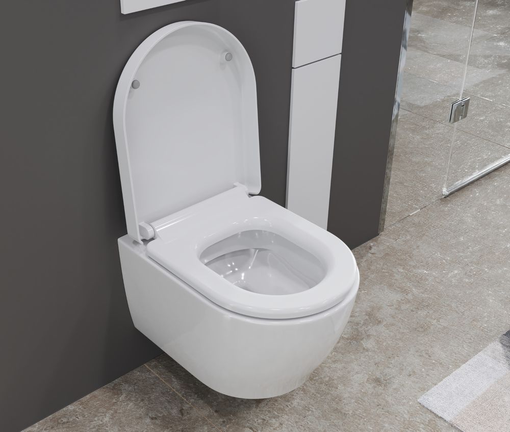 Aqua Bagno Spülrandlose Toilette Wand-WC inkl.abnehmbaren WC-Sitz mit Softclose-Absenkautomatik kurz