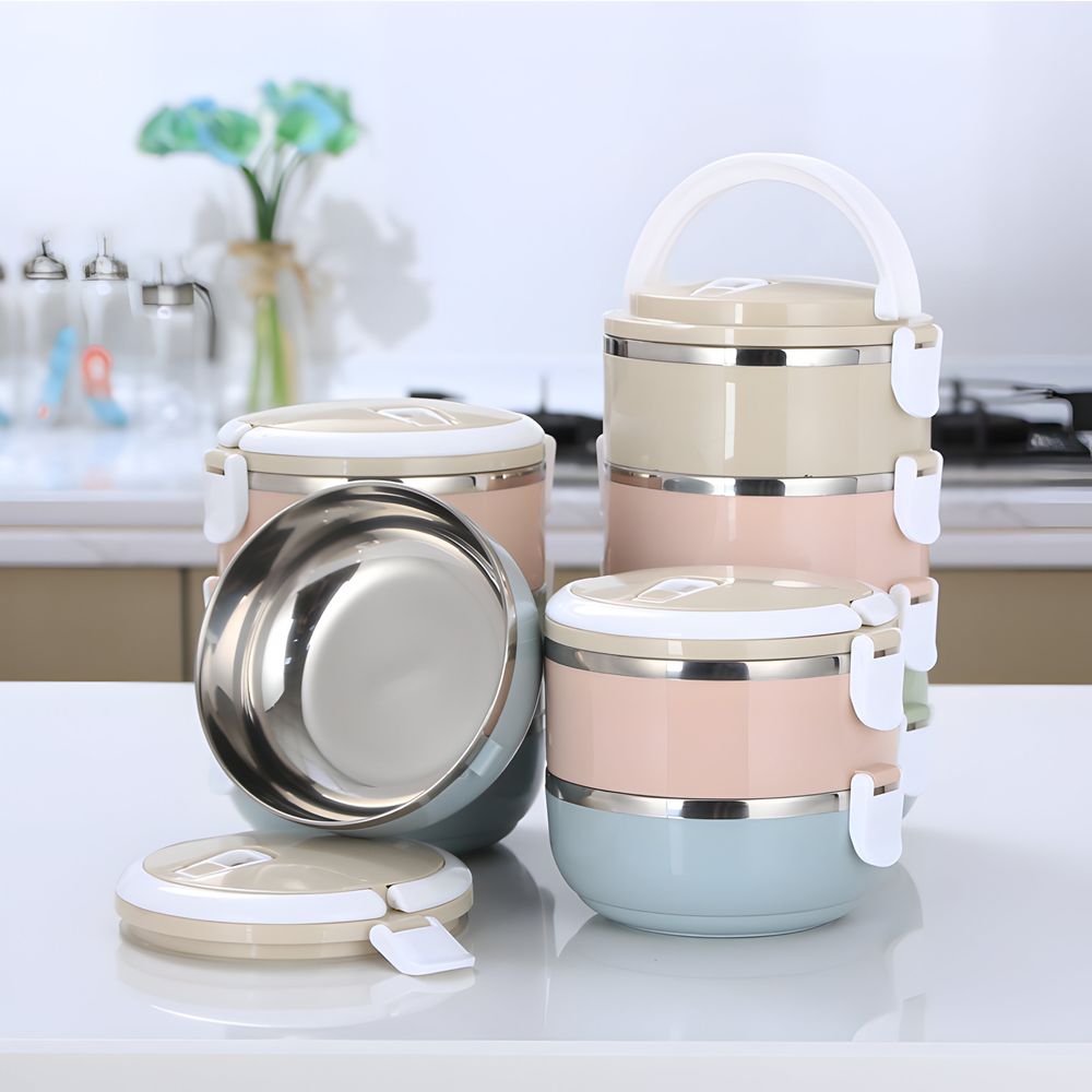 Thermo Lunchbox Edelstahl Lunchpot 4 Tier Box Tragbare Picknick Essen Wärmer Behälter 6-8 Stunden Heiß 12 Stunden Kalt Retoo