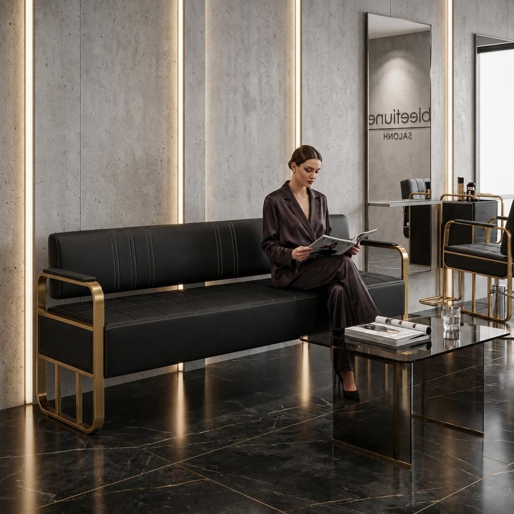 Sofa Couch für Salon Wartezimmer Praxis 4-Sitzer Goldrahmen 180cm