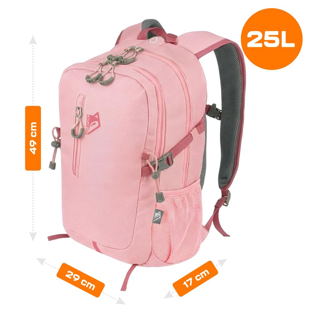 Plecak Turystyczny Trekkingowy Górski 25L EVI SPORT TRAILPACK Męski Damski Mocny Wodoodporny z Pokrowcem Laptop Miejski Rowerowy - różowy