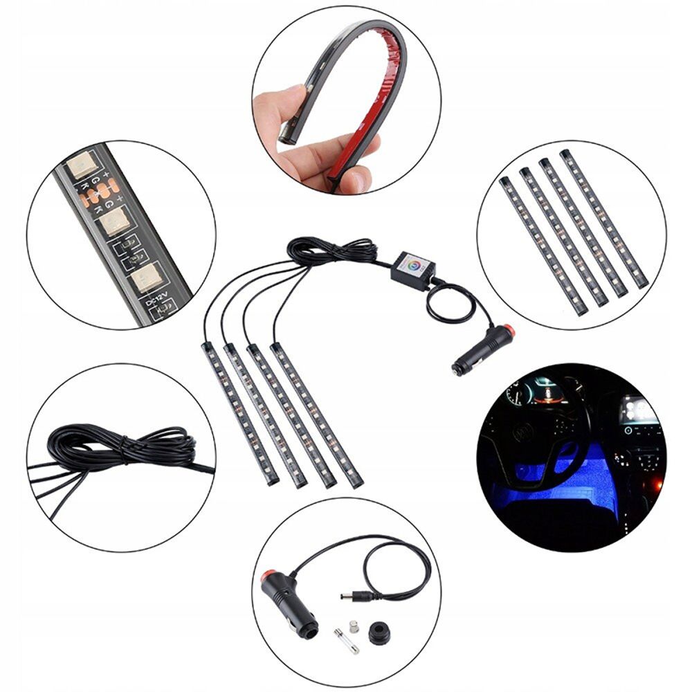 Auto LED Streifen Innenraum Atmosphäre 4pcs Kofferraum Leuchte 48LED KFZ Nachtlicht Deckenleuchte Fußatmosphärenleuchten Autodekoration Retoo