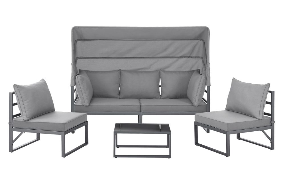 SVITA MAUI Gartenmöbel-Lounge-Set mit Dach Outdoor-Sofa Strandkorb-Sonneninsel Stahl Hellgrau