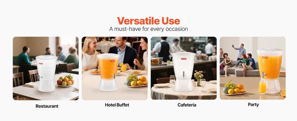 VEVOR Getränkespender (10 L) für Partys, Saftspender aus  PP mit tropfsicherem Zapfhahn Wasserspender für Restaurants Hotels Partys, Limonade Eistee selbstgemachte Getränke Spender