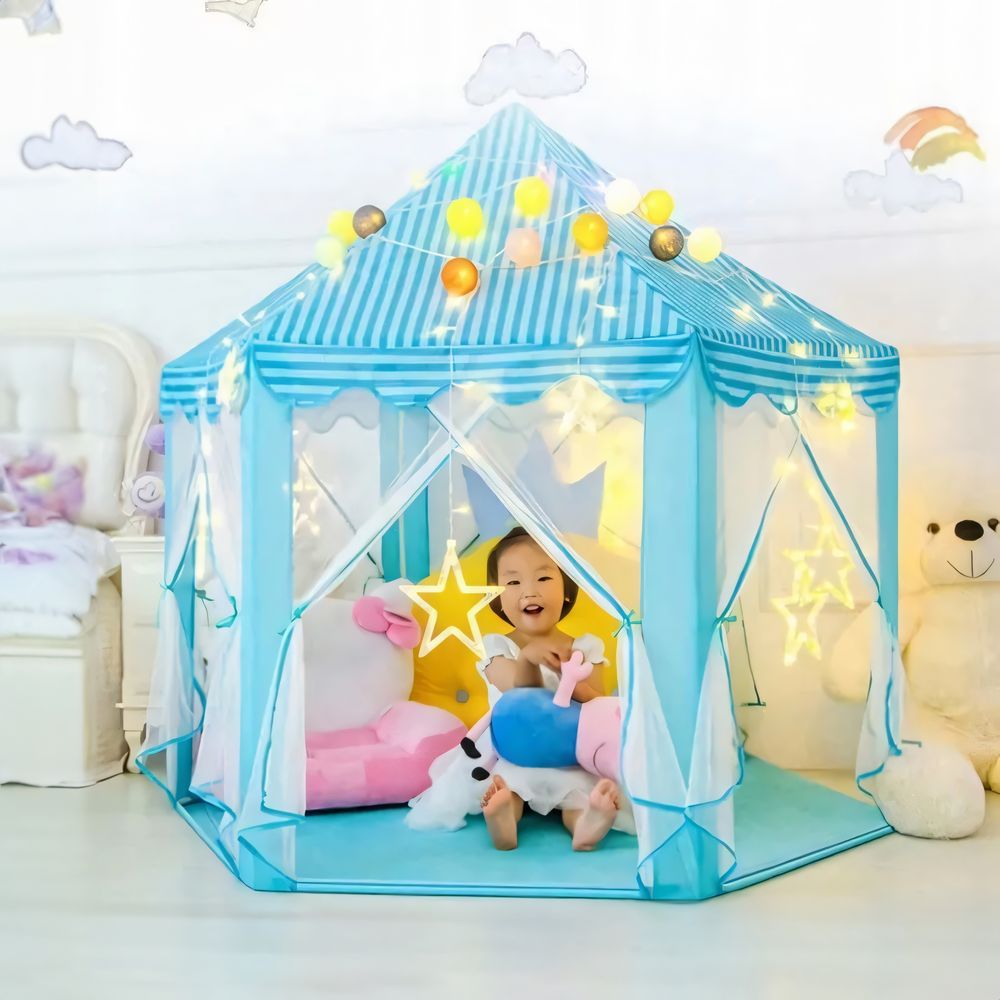Spielzelt Für Kinder 135 x 135 x 140 Zelt Princess Castle mit Fenster Kinderspielzelt Spielset Mädchen Junge Innen Draussen  Blau Retoo