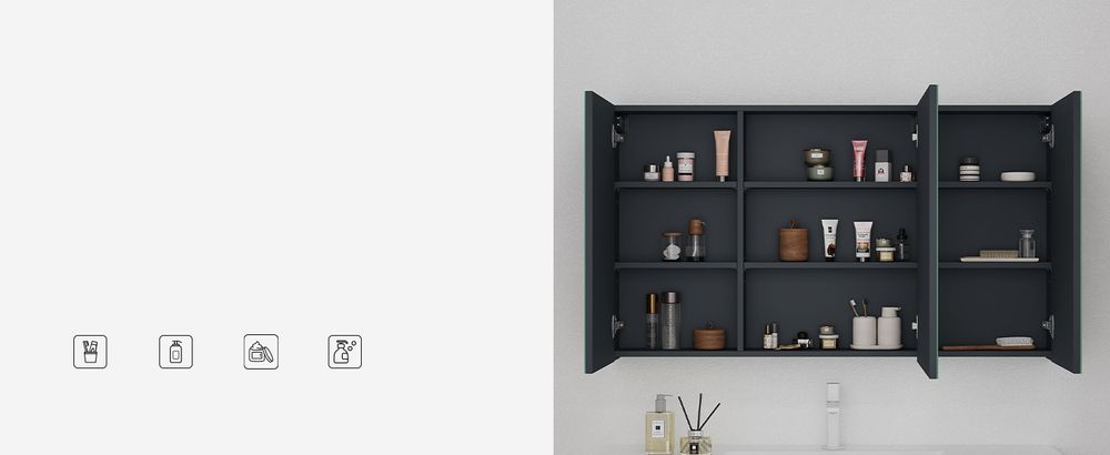 Mai & Mai Spiegelschrank mit 2 Spielgeltüren Badezimmerschrank Hängeschrank Badezimmerspiegel BxTxH 100x15x70 cm Anthrazit matt Spiegelschrank-02