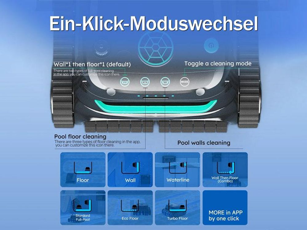 Wybot Poolroboter S2 Solar Kabellos App Boden Wand Wasserlinie