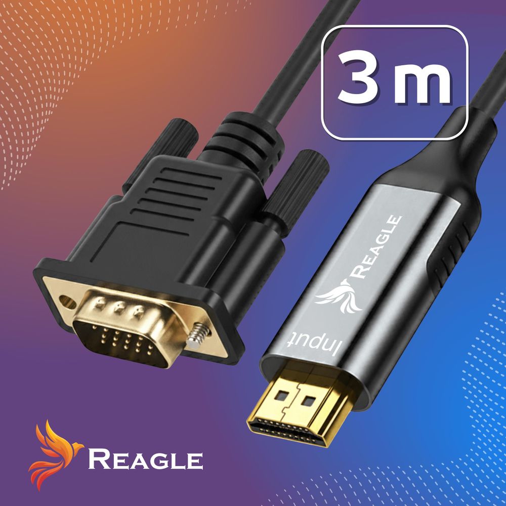 Reagle HDMI zu VGA Kabel 3M Adapter Konverter Full HD 1080p zu Monitor Unidirektionaler HDMI → VGA Betrieb