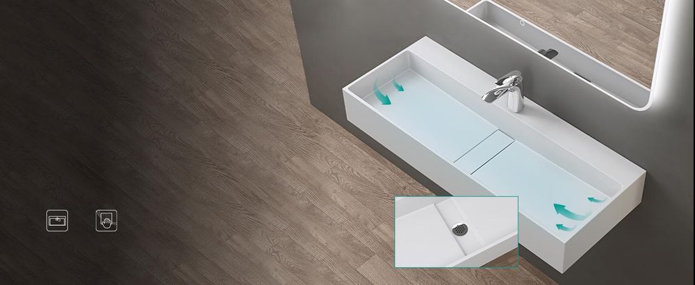 ddoporro Lavabo da Bagno Rettangolare 120 cm in Resina Minerale Antracite Opaco, Lavandino Sospeso / da Appoggio con Foro Rubinetto - Col6028