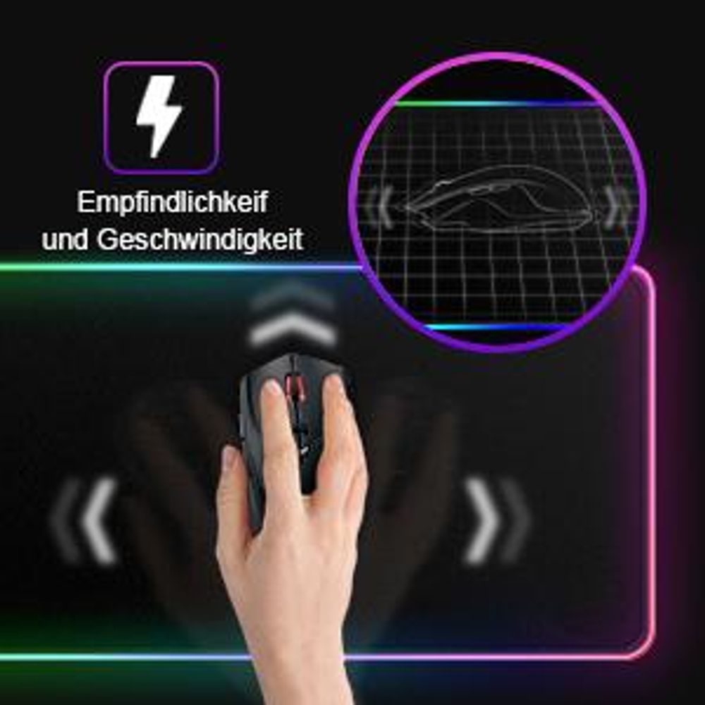 Gaming Mauspad, RGB Mousepad, 800x300mm Groß LED Schreibtischunterlage, LED Multi Color, 14 Beleuchtungs Modi