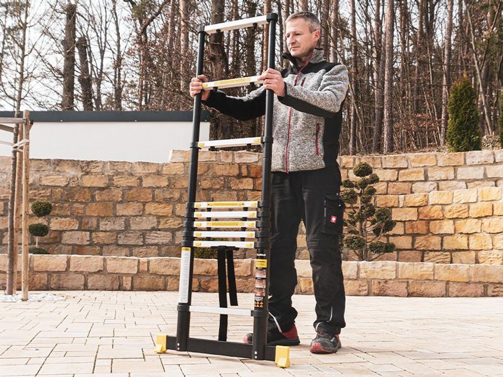 Craftfull Teleskopleiter | Aluleiter - Ausziehleiter - Anlegeleiter - Klappleiter - Stehleiter - Mehrzweckleiter - Schiebe Leiter - Black (4.4 Meter)