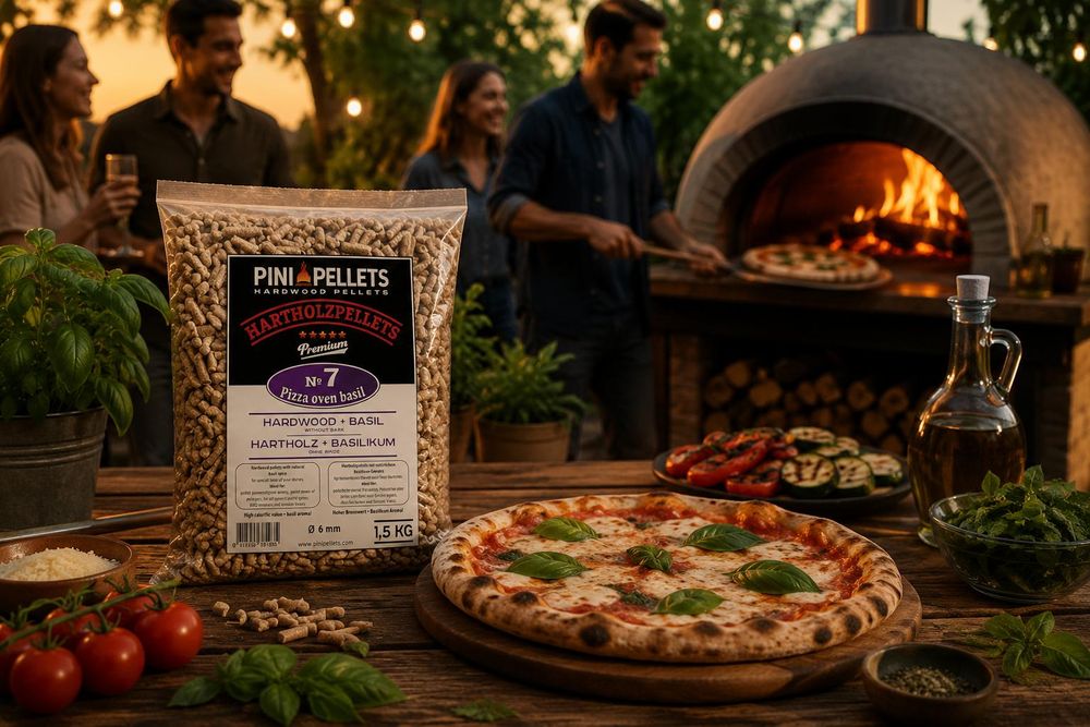PINI Hartholzpellets № 7 BBQ Pizza Oven Basilikum 1,5 Kg Grillpellets zum Grillen Räuchern Smoken