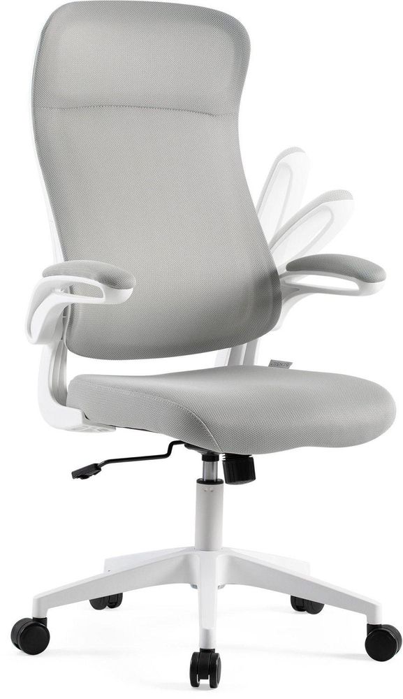 SENSE7 Revo Ergonomiczne krzesło biurowe Krzesło do biurka Szare Składane podłokietniki Siatkowe oparcie Funkcja kołysania Krzesło do domowego biura Krzesło szefa Krzesło komputerowe Białe 140 kg