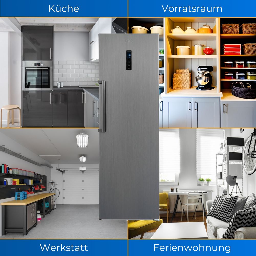 Exquisit Vollraumkühlschrank KS360-V-HE-040D inoxlook-az | Nutzinhalt: 359 L | Ohne Gefrierfach