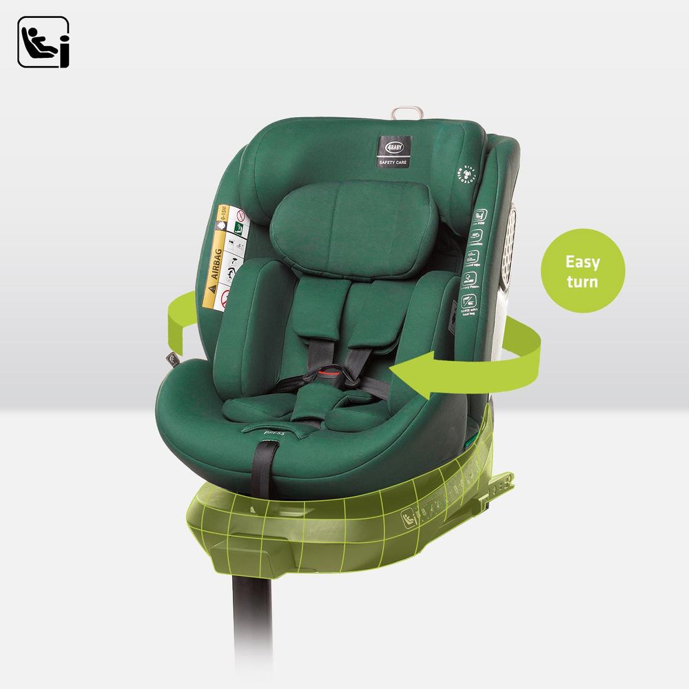 4Baby | Detská autosedačka - otočná o 360° - s ISOFIXOM, I-SIZE, 40-150 cm, dodatočná bočná ochrana, proti smeru jazdy - zelená - ENZO-FIX