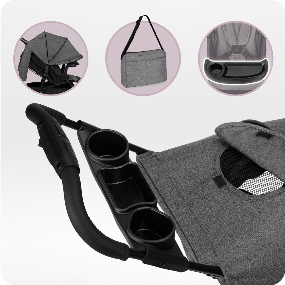 MoMi ISLA – Ultraleichter Baby Kompaktbuggy ab Geburt, verstellbar mit Sonnenverdeck, inkl. Organizer, Fußsack & Tasche, ideal für Reisen – Grau