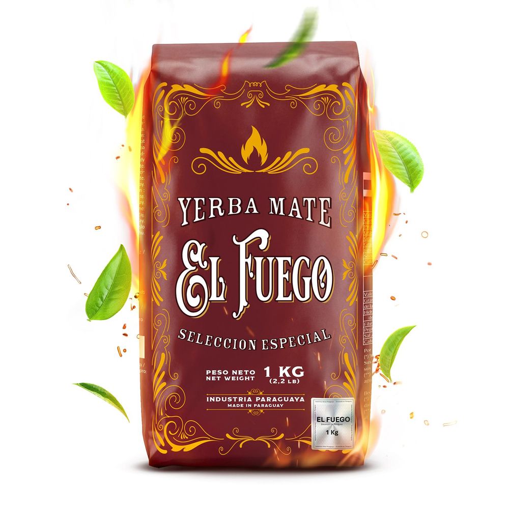 El Fuego - Mate Tee Elaborada 1kg - Starker Wachmacher, Barbacuá Rauchgetrocknet Staubig - Intensive Paraguay Yerba Mate - 100% Natürliche Energie