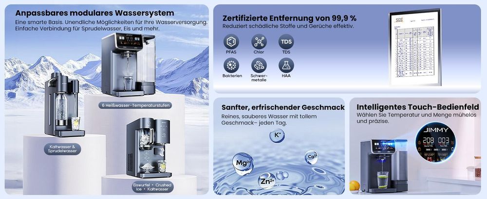JIMMY Matrix M9 Pro: RO-Wasserfilter Umkehrosmose Tischgerät mit 3s Heißwasser, AquaLink, UV-C, Remineralisierung & PFAS Schutz