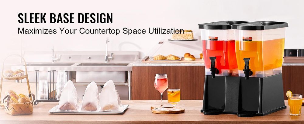 VEVOR Getränkespender, 11 L x 2 Getränkespender für Partys, Saftspender aus Kunststoff mit Standhahndeckel, Eistee-Limonadensaft-Wasserspender, für Restaurants, Hotels, Partys