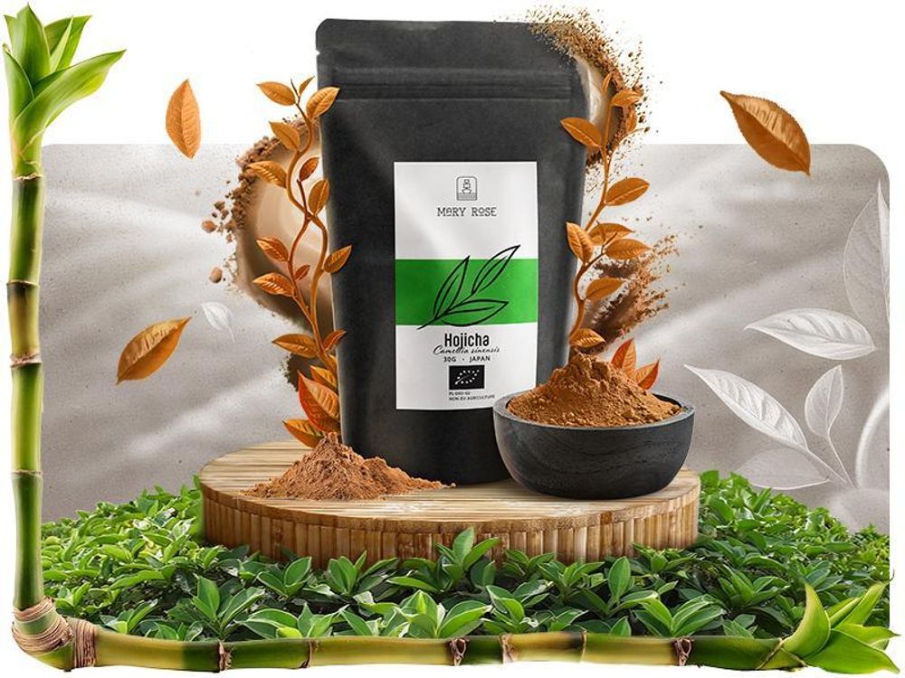 Mary Rose - Hojicha Bio Pulver Geröstet Matcha 100g - Japan - Nussiges Aroma, Mild - Ohne Bitterkeit - Ideal für Latte, Backen - Wenig Koffein
