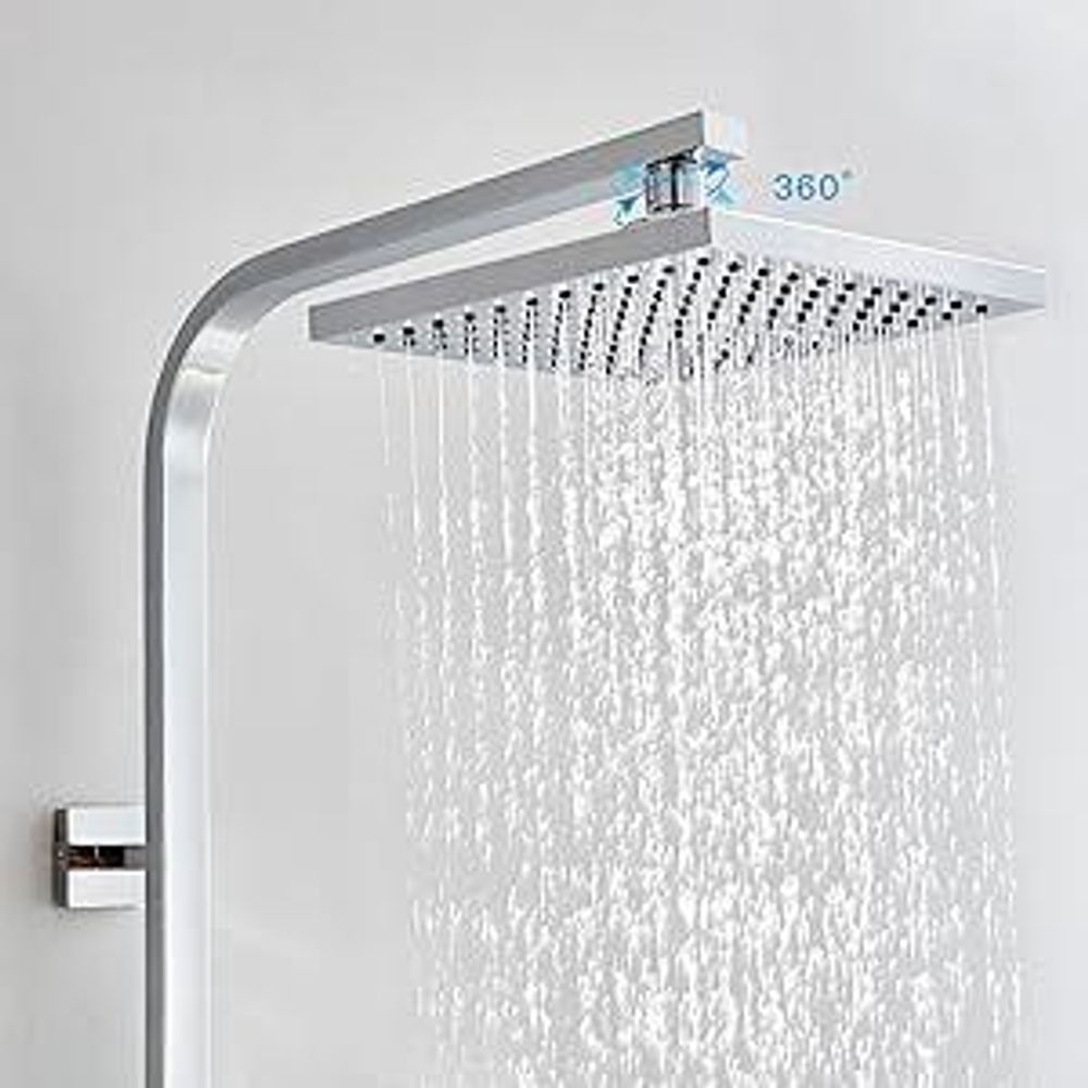 Auralum Duschsystem mit Thermostat Duscharmatur Eckig Duschpaneel,mit Regendusche und Handbrause, Anti-Verbrühungs-Duschsystem Duschstange