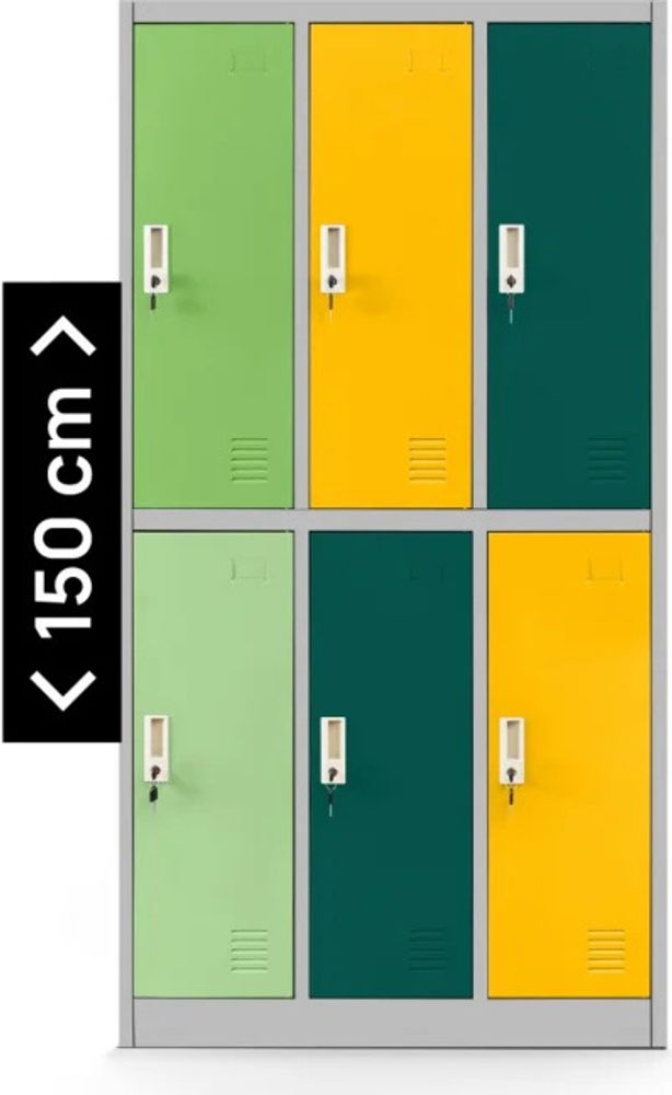 Schließfachschrank 3B2AS Fächerschrank Wertfachschrank Umkleideschrank 6 Fächer Stahlblech Pulverbeschichtet 150 cm x 90 cm x 45 cm Farbe: Mehrfarbig