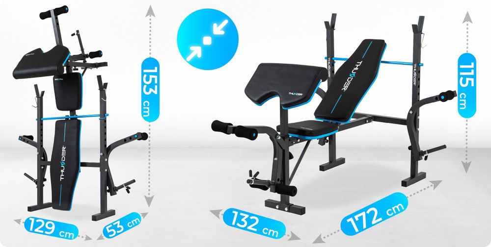 THUNDER® VIGOR-A panca pesi con rack per bilancieri, banco per curl e panca da allenamento regolabile a farfalla per le distensioni su panca