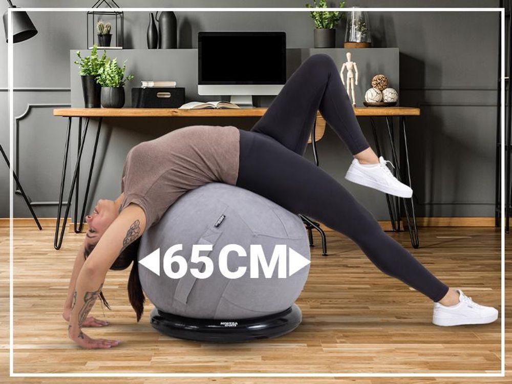 Miweba Sports 4in1 Gymnastikball Set | 65 cm - inkl. Ballschale, Pumpe, Waschbarer Bezug & Schlingentrainer - Fitnessball - Sitzball - Yogaball(Beige)