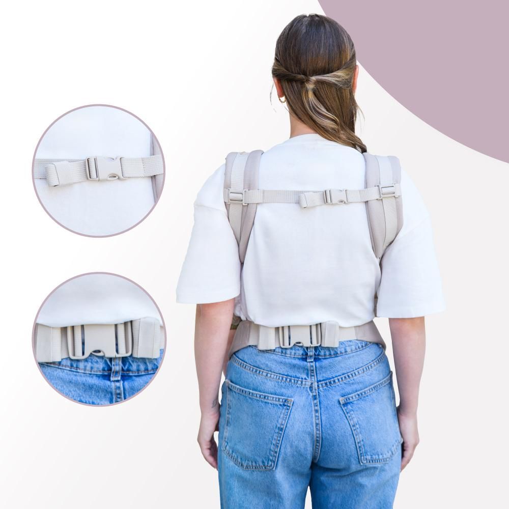 MoMi COLLET – Ergonomische & physiologische Babytrage, verstellbar für vorne & hinten, mit Kapuze & Tasche – Beige