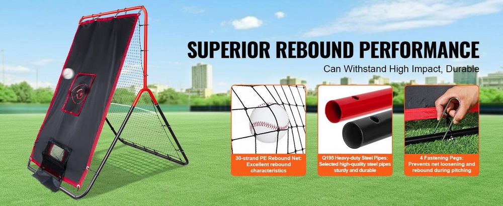 VEVOR Baseball- und Softball-Rebounder-Netz, 3,5 x 4,5 ft 2-in-1 Wechselschlagtrainer, PitchBack Baseball-Wurftrainer-Netz, Rückprallnetz für Feld- und Wurftraining